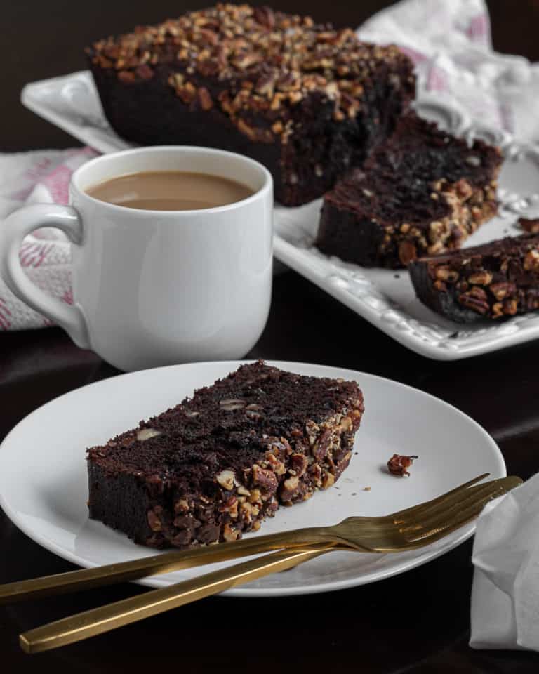 double chocolate pecan banana bread table setup