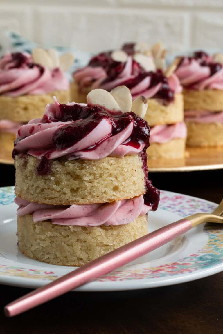 gluten free cherry almond little layer cake side view