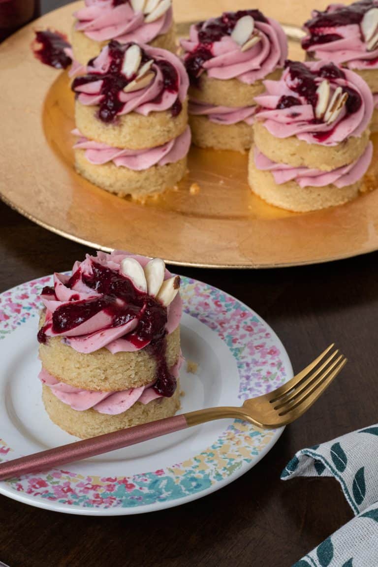 gluten free cherry almond little layer cakes plated
