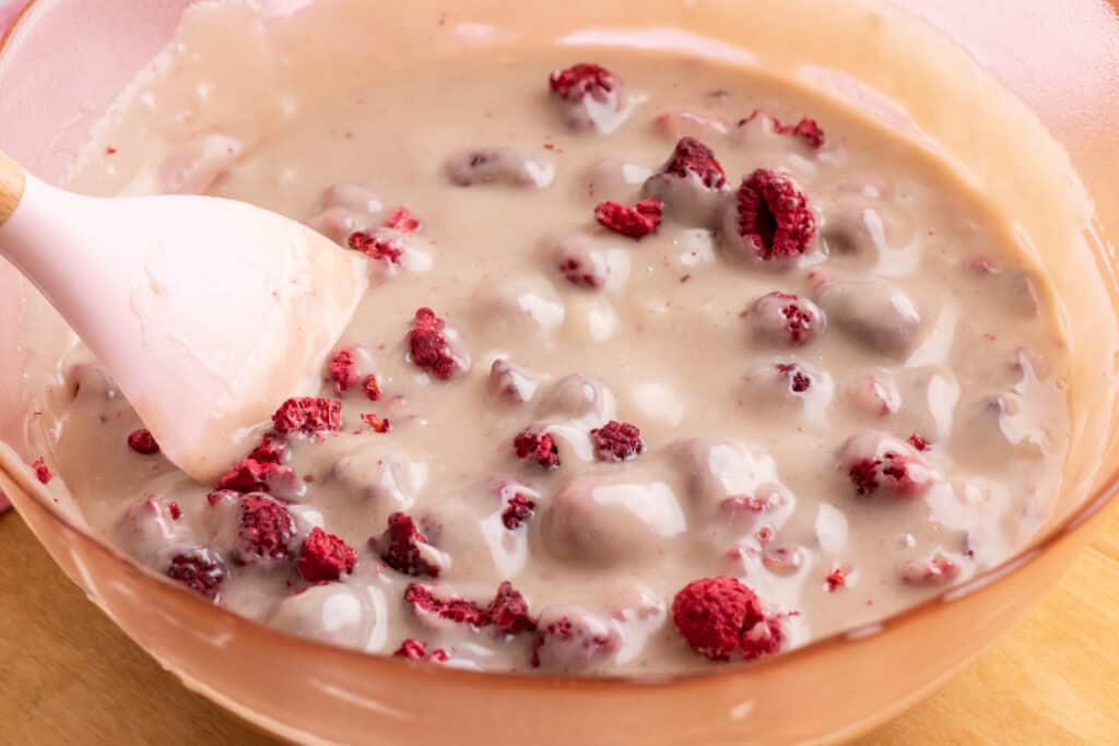 White Chocolate Raspberry Fudge preparation