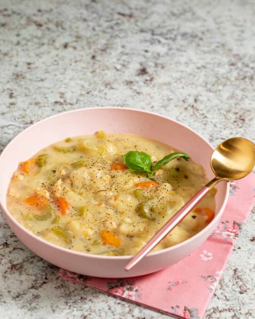 bowl of homestyle chicken and dumplings