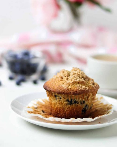 jumbo whole wheat blueberry muffin plated