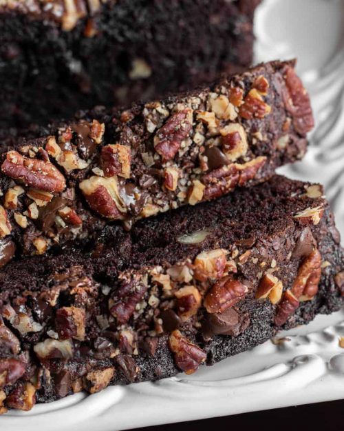 double chocolate pecan banana bread closeup