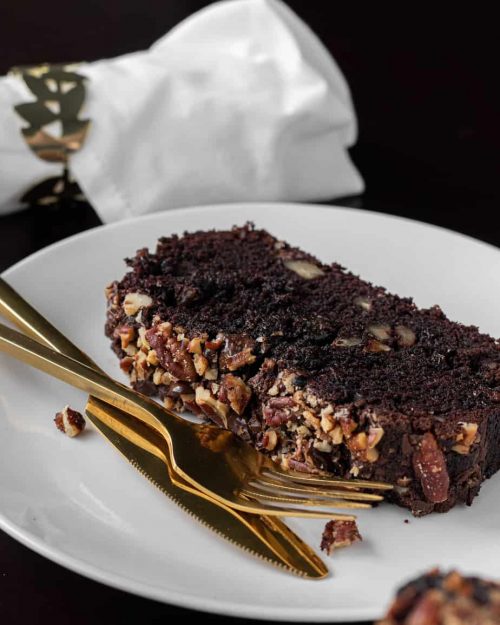 double chocolate pecan banana bread plated