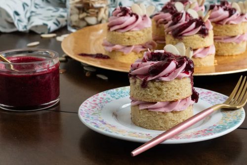 plated gluten free cherry almond little layer cake